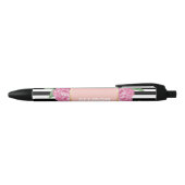 Persoonlijke naam Roze Glam Black Stripes Peony Zwarte Inkt Pen (Bovenkant)