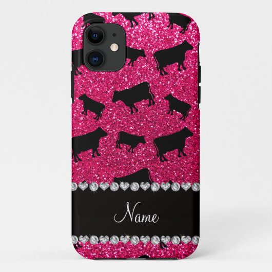 Persoonlijke naam roze glinsterende koeien Case-Mate iPhone case (Achterkant)