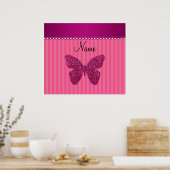 Persoonlijke naam roze glitter butterfly poster (Keuken)