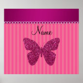Persoonlijke naam roze glitter butterfly poster (Voorkant)