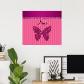 Persoonlijke naam roze glitter butterfly poster (Thuiskantoor)