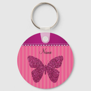 Persoonlijke naam roze glitter butterfly sleutelhanger