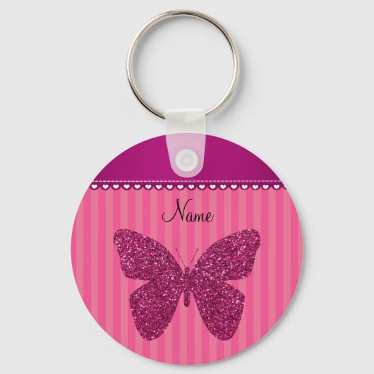 Persoonlijke naam roze glitter butterfly sleutelhanger (Voorkant)