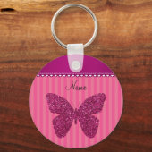 Persoonlijke naam roze glitter butterfly sleutelhanger (Voorkant)