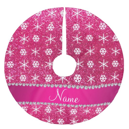 Persoonlijke naam roze glitter witte sneeuwvlokken kerstboom rok (Voorkant)