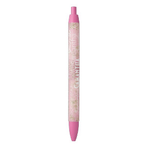 Persoonlijke naam Roze Gold Glitter Zwarte Inkt Pen