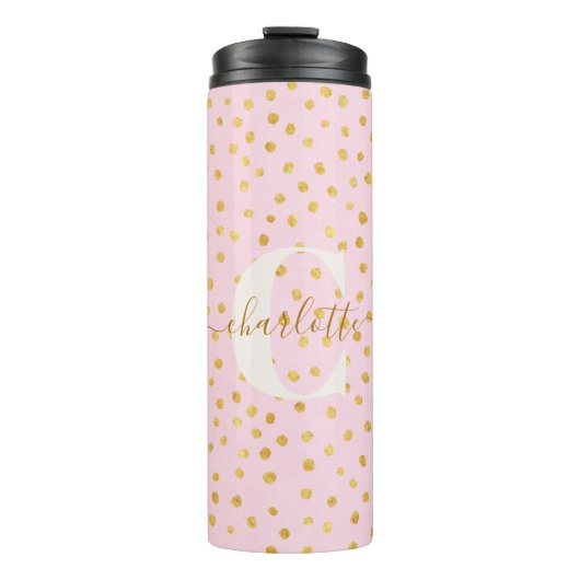 Persoonlijke naam roze gouden confetti polka stipp thermosbeker (Voorkant)