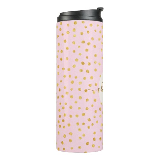 Persoonlijke naam roze gouden confetti polka stipp thermosbeker (Gedraaid links)
