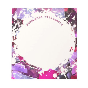 Persoonlijke naam roze paarse abstracte spatten notitieblok