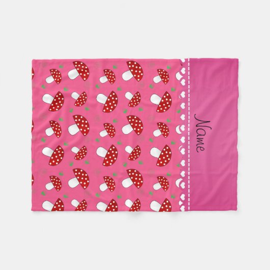 Persoonlijke naam roze rode paddenstoelen fleece deken (Voorkant (Horizontaal))