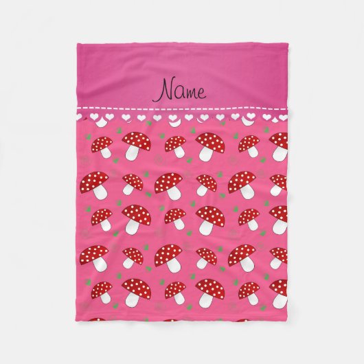Persoonlijke naam roze rode paddenstoelen fleece deken (Voorkant)