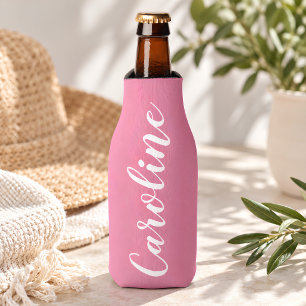 Persoonlijke naam roze script vrijgezellenfeest flesjeskoeler