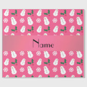 Persoonlijke naam roze sneeuwman kerst cadeaupapier (Vlak)