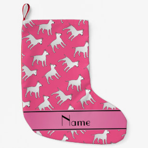 Persoonlijke naam roze stierenbederfhonden kleine kerstsok
