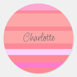Persoonlijke naam Roze Strepen Ronde Sticker
