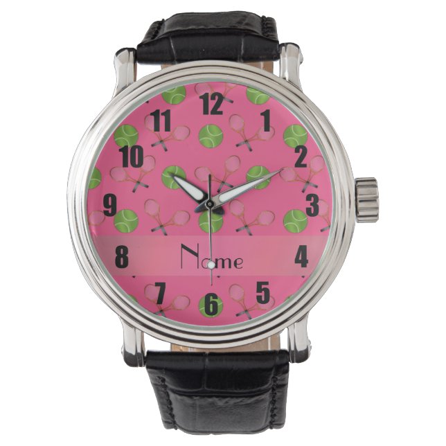 Persoonlijke naam roze tennisballen horloge (Voorkant)