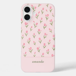 Persoonlijke naam Roze Tulpen iPhone 16 Plus Hoesje