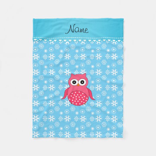 Persoonlijke naam roze uil pastel blauwe sneeuwvlo fleece deken (Voorkant)