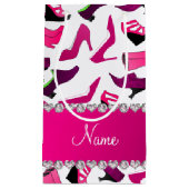 Persoonlijke naam roze, wit vrouwenschoenpatroon klein cadeauzakje (Voorkant)