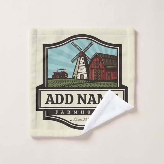 Persoonlijke naam Rustic Farmhouse Old Windmill Bad Handdoek (Wasdoekje)