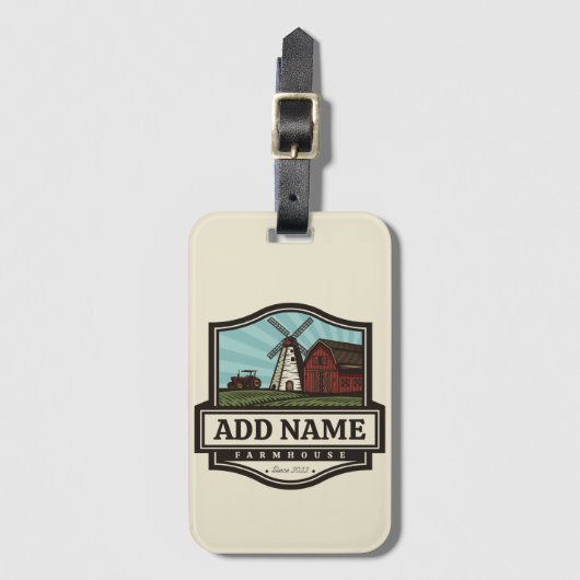 Persoonlijke naam Rustic Farmhouse Old Windmill Bagagelabel (Voorkant (verticaal))