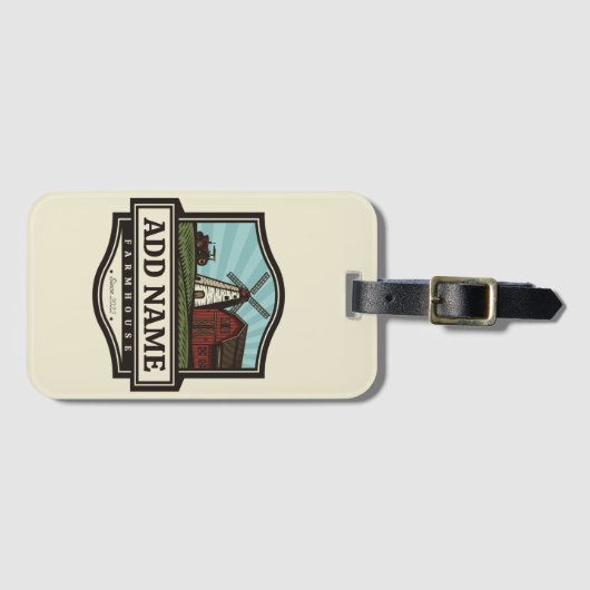 Persoonlijke naam Rustic Farmhouse Old Windmill Bagagelabel (Voorkant (horizontaal))