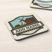 Persoonlijke naam Rustic Farmhouse Old Windmill Bier Onderzetter (Linkerzijde)