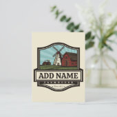 Persoonlijke naam Rustic Farmhouse Old Windmill Briefkaart (Staand voorkant)