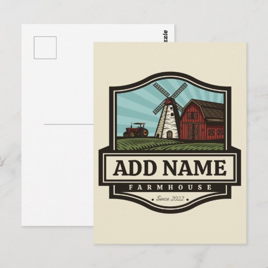 Persoonlijke naam Rustic Farmhouse Old Windmill Briefkaart (Voorkant / Achterkant)