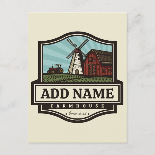 Persoonlijke naam Rustic Farmhouse Old Windmill Briefkaart (Voorkant)