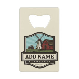 Persoonlijke naam Rustic Farmhouse Old Windmill Creditkaart Flessenopener