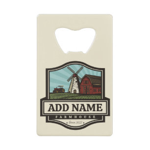 Persoonlijke naam Rustic Farmhouse Old Windmill Creditkaart Flessenopener