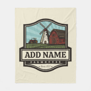 Persoonlijke naam Rustic Farmhouse Old Windmill Fleece Deken