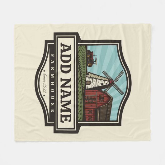 Persoonlijke naam Rustic Farmhouse Old Windmill Fleece Deken (Voorkant (Horizontaal))