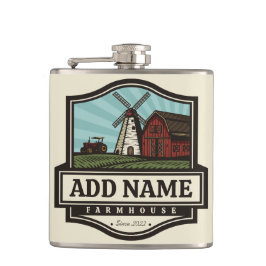 Persoonlijke naam Rustic Farmhouse Old Windmill Heupfles