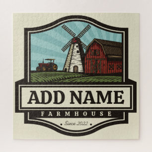Persoonlijke naam Rustic Farmhouse Old Windmill Legpuzzel