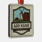 Persoonlijke naam Rustic Farmhouse Old Windmill Metalen Ornament (Rechts)