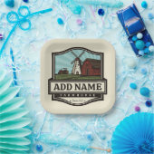 Persoonlijke naam Rustic Farmhouse Old Windmill Papieren Bordje (Feest)