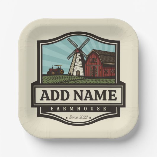 Persoonlijke naam Rustic Farmhouse Old Windmill Papieren Bordje (Voorkant)