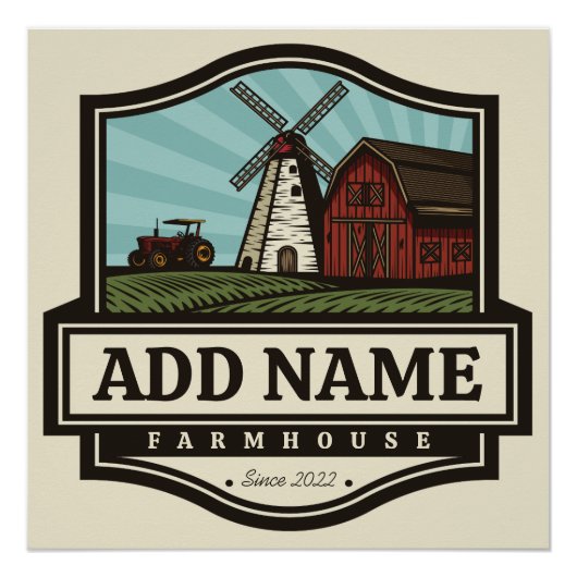 Persoonlijke naam Rustic Farmhouse Old Windmill Perfect Poster (Voorkant)