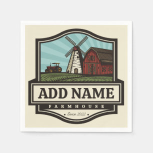 Persoonlijke naam Rustic Farmhouse Old Windmill Servet