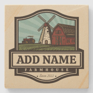 Persoonlijke naam Rustic Farmhouse Old Windmill Stenen Onderzetter