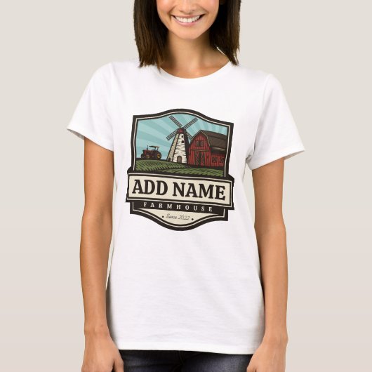Persoonlijke naam Rustic Farmhouse Old Windmill T-shirt (Voorkant)