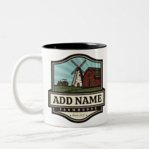 Persoonlijke naam Rustic Farmhouse Old Windmill Tweekleurige Koffiemok