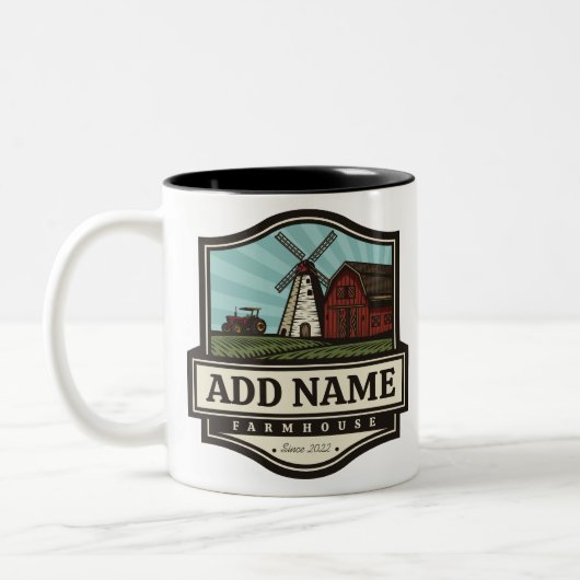 Persoonlijke naam Rustic Farmhouse Old Windmill Tweekleurige Koffiemok (Links)