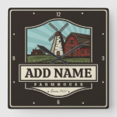 Persoonlijke naam Rustic Farmhouse Old Windmill Vierkante Klok (Voorkant)