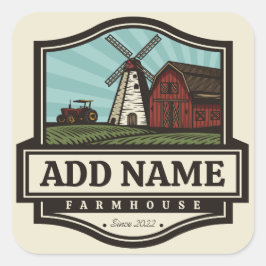 Persoonlijke naam Rustic Farmhouse Old Windmill Vierkante Sticker