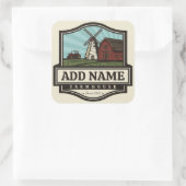 Persoonlijke naam Rustic Farmhouse Old Windmill Vierkante Sticker (Tas)