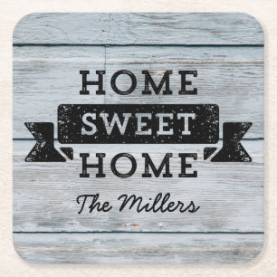 Persoonlijke naam Rustic Home Sweet Home Bleek Woo Kartonnen Onderzetters