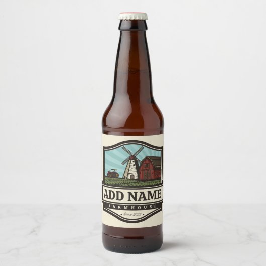 Persoonlijke NAAM Rustieke boerderij Oude windmole Bier Etiket (Voorkant)